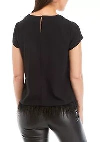 Petite Short Sleeve Feather Hem Top