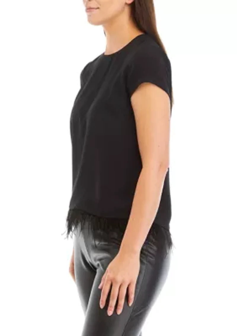 Petite Short Sleeve Feather Hem Top