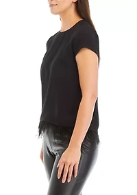 Petite Short Sleeve Feather Hem Top