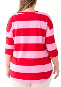 Plus 3/4 Sleeve Baby Terry Yarn Dyed Stripe Top