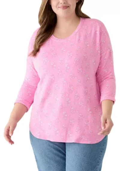 Plus Long Sleeve Printed Top