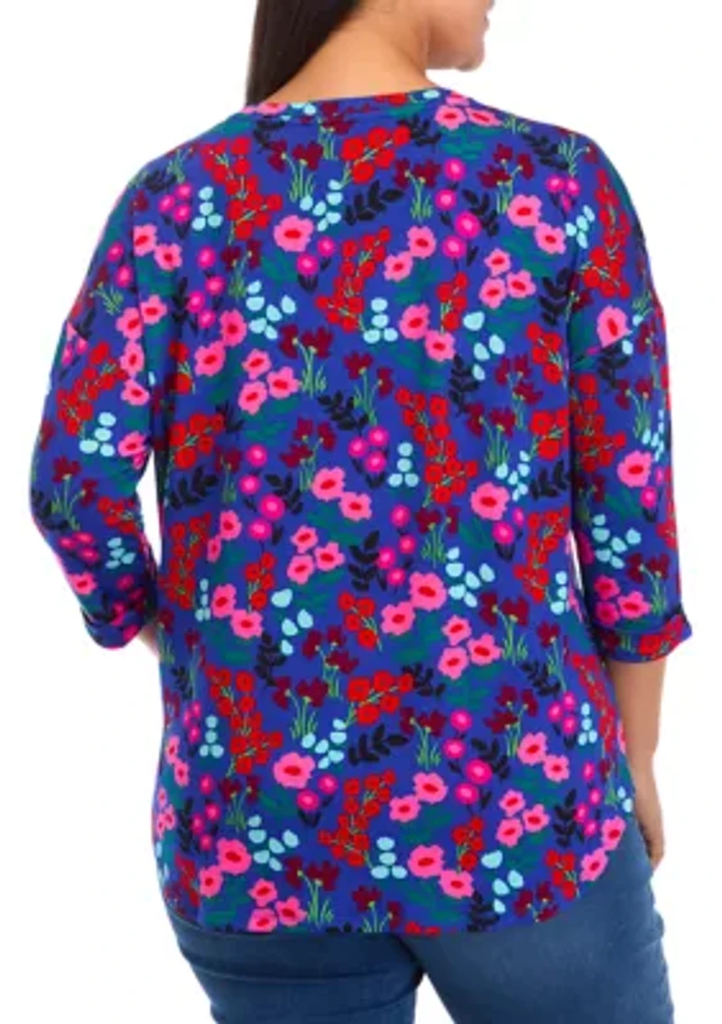 Plus Long Sleeve Printed Top