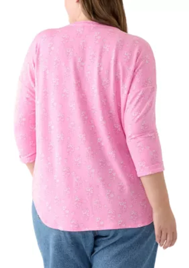 Plus Long Sleeve Printed Top