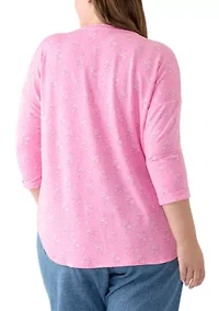 Plus Long Sleeve Printed Top