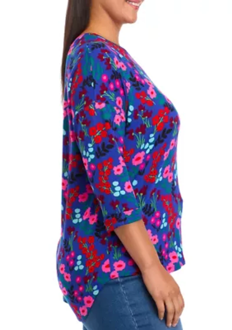 Plus Long Sleeve Printed Top
