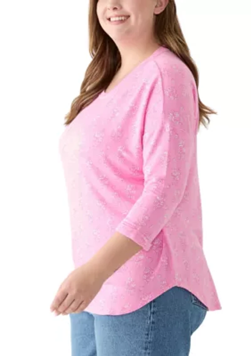 Plus Long Sleeve Printed Top