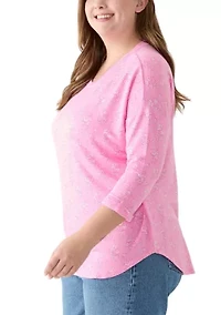 Plus Long Sleeve Printed Top