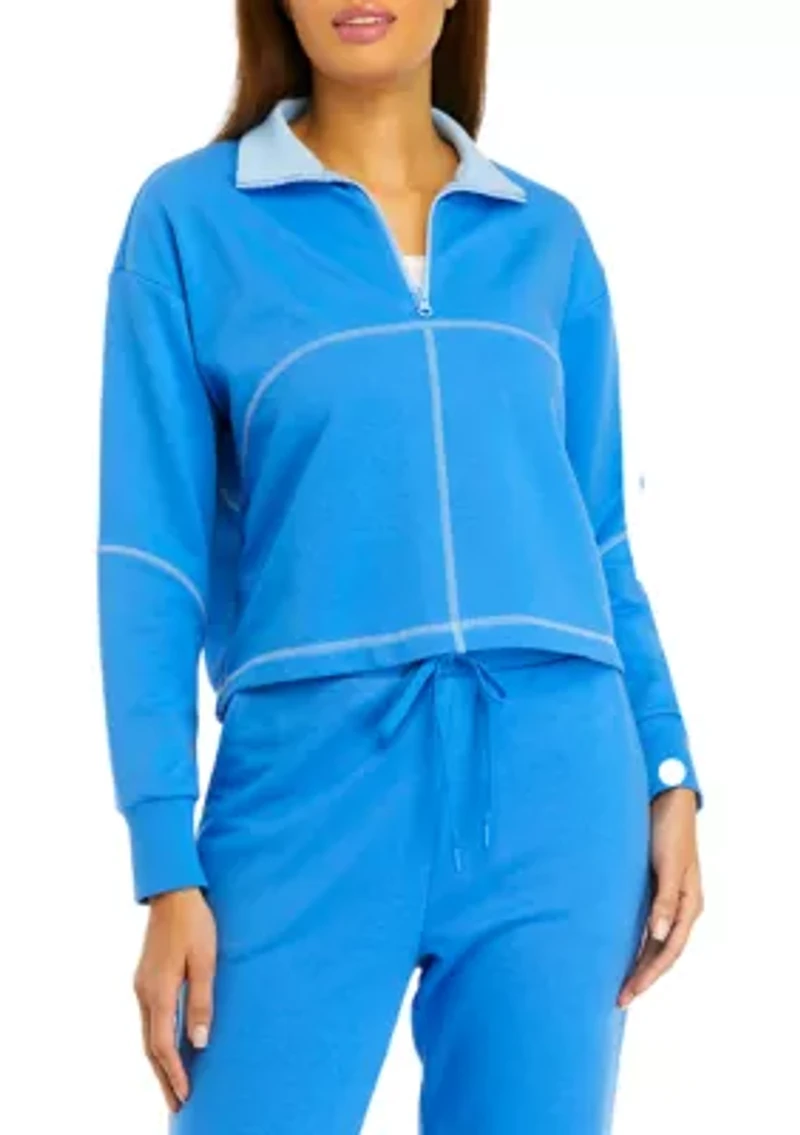 Women's Zip Contrast Trim Pullover Sweatshirt