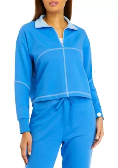 Women's Zip Contrast Trim Pullover Sweatshirt