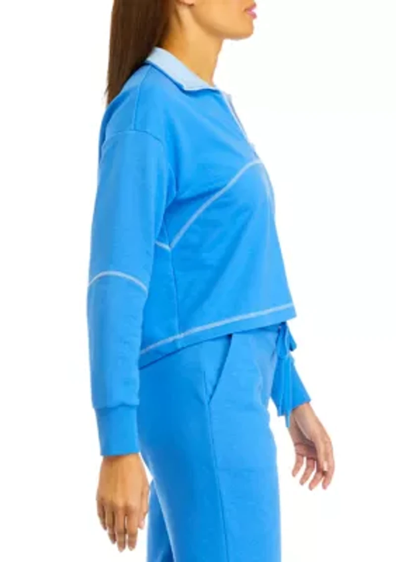 Women's Zip Contrast Trim Pullover Sweatshirt