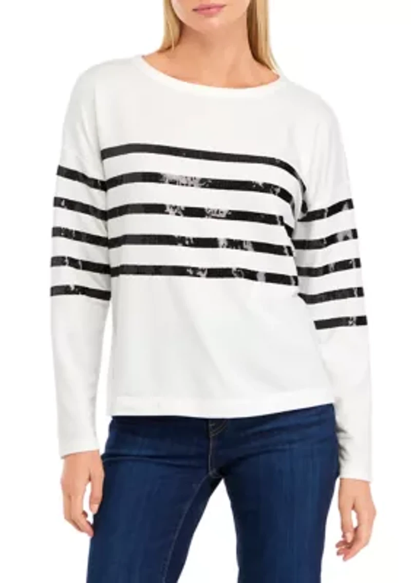 Women's Long Sleeve Baby Terry Sequin Top