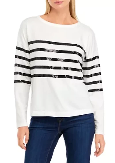Women's Long Sleeve Baby Terry Sequin Top