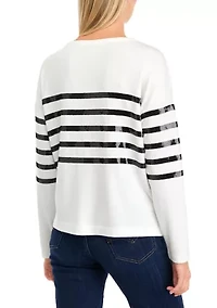 Women's Long Sleeve Baby Terry Sequin Top