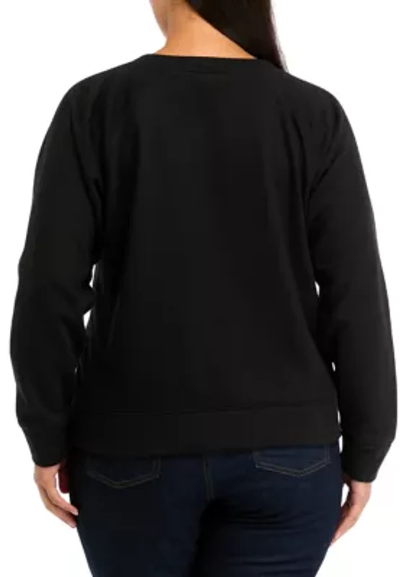 Plus Long Sleeve Jewel Button Henley Top