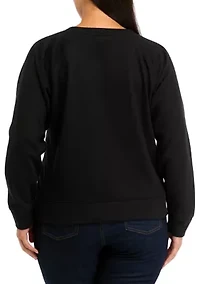 Plus Long Sleeve Jewel Button Henley Top