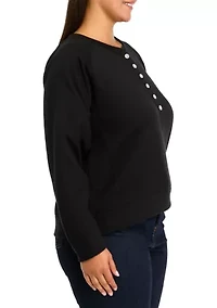 Plus Long Sleeve Jewel Button Henley Top