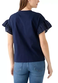 Women's Short Sleeve Eyelet Ruffle Top