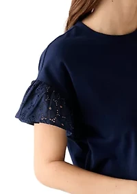 Women's Short Sleeve Eyelet Ruffle Top