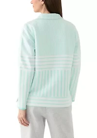 Women's Long Sleeve Half Zip Mock Neck Top with Contrast Trim
