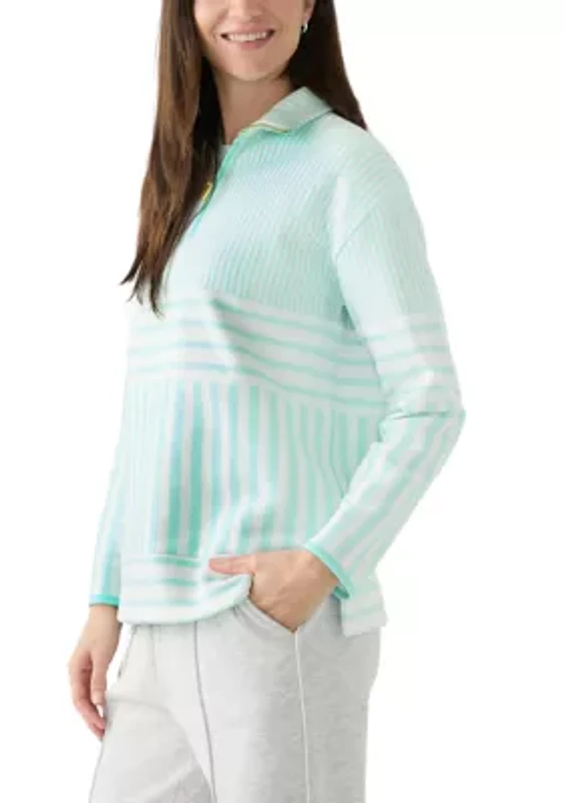 Women's Long Sleeve Half Zip Mock Neck Top with Contrast Trim