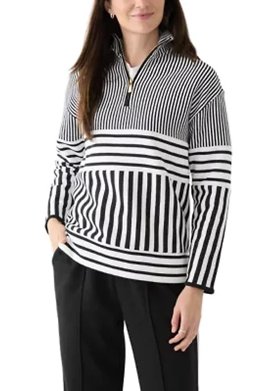 Petite Long Sleeve Half Zip Mock Neck Top with Contrast Trim