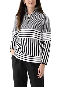 Petite Long Sleeve Half Zip Mock Neck Top with Contrast Trim