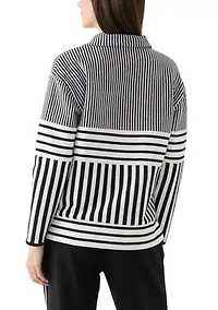 Petite Long Sleeve Half Zip Mock Neck Top with Contrast Trim