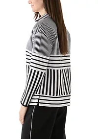 Petite Long Sleeve Half Zip Mock Neck Top with Contrast Trim