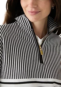 Petite Long Sleeve Half Zip Mock Neck Top with Contrast Trim