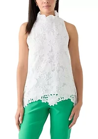 Petite Sleeveless 3D Floral Top with Bow Back Tie
