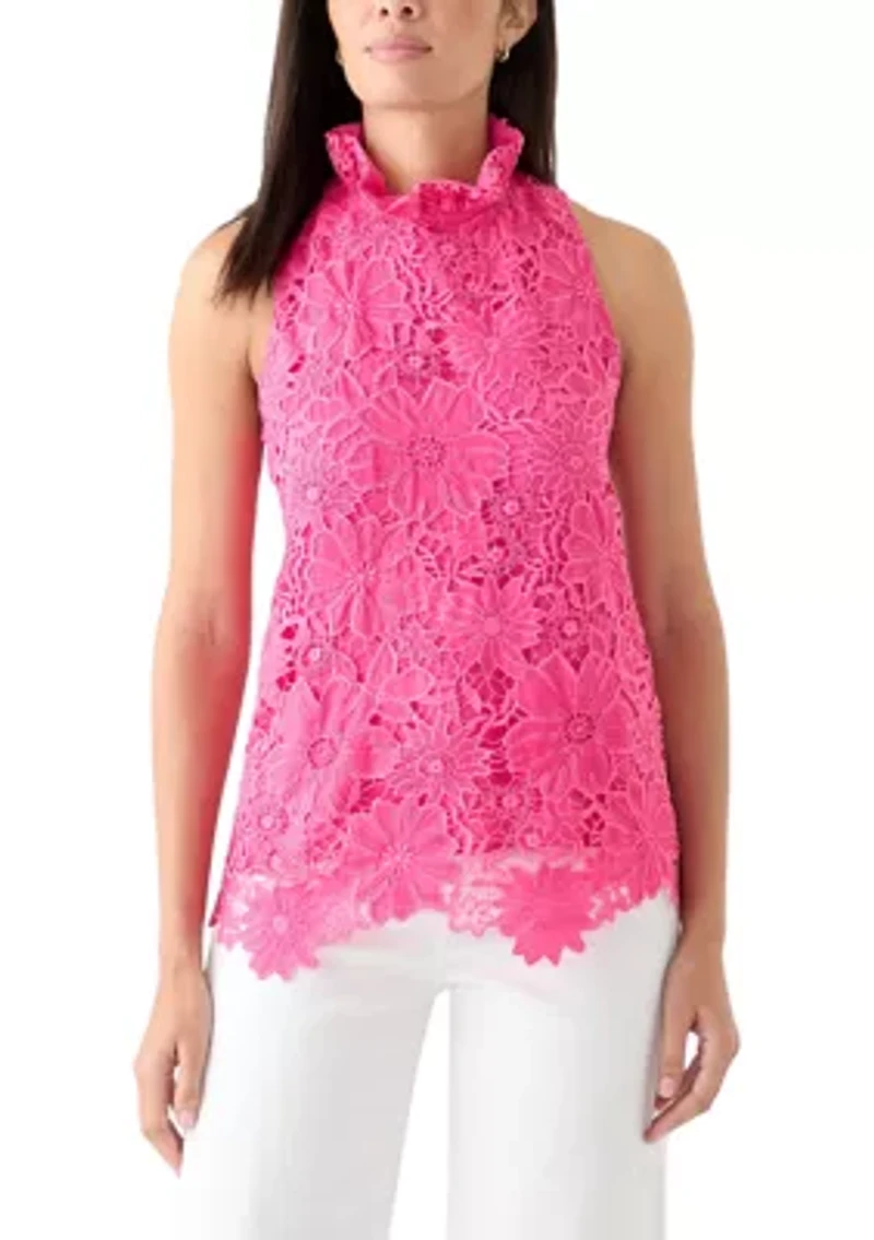 Petite Sleeveless 3D Floral Top with Bow Back Tie