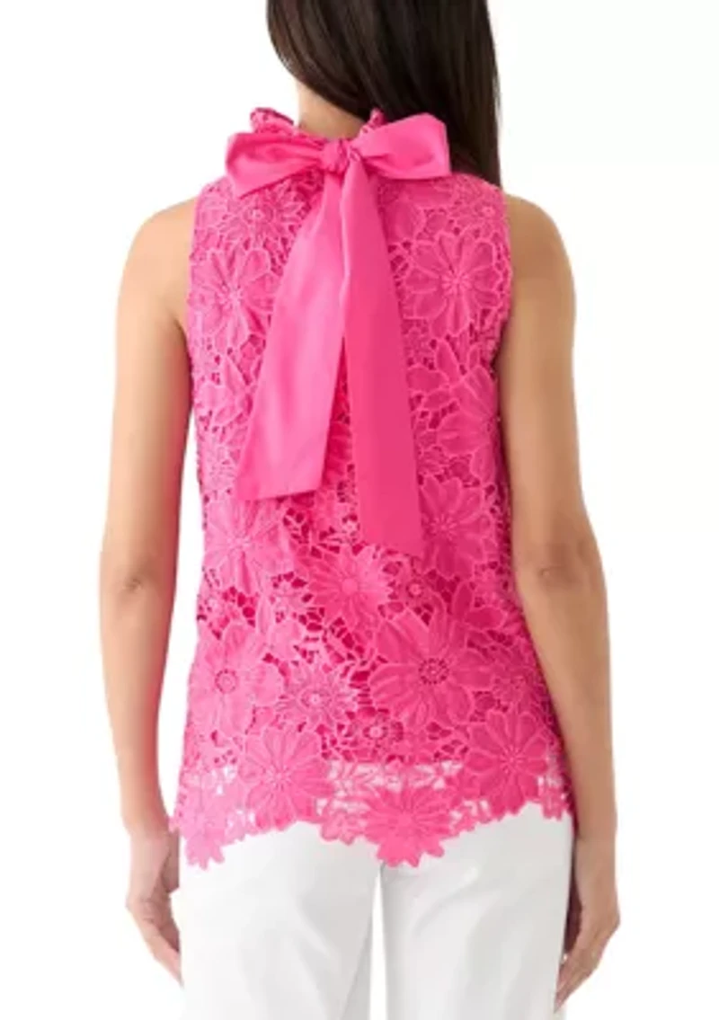 Petite Sleeveless 3D Floral Top with Bow Back Tie