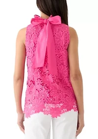 Petite Sleeveless 3D Floral Top with Bow Back Tie