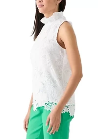 Petite Sleeveless 3D Floral Top with Bow Back Tie
