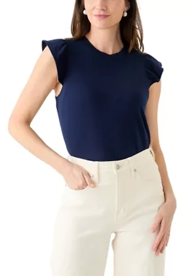 Women's Solid Ruffled Racer T-Shirt
