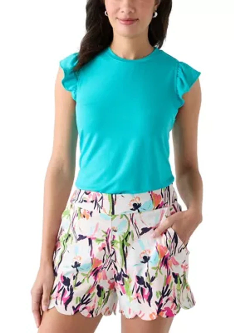 Women's Solid Ruffled Racer T-Shirt