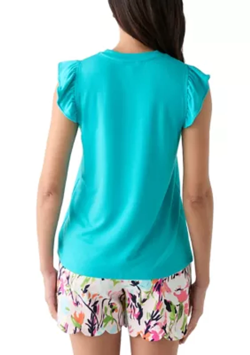 Women's Solid Ruffled Racer T-Shirt