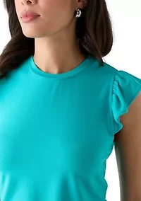 Women's Solid Ruffled Racer T-Shirt