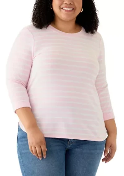 Plus 3/4 Sleeve Baby Terry Printed Shirt