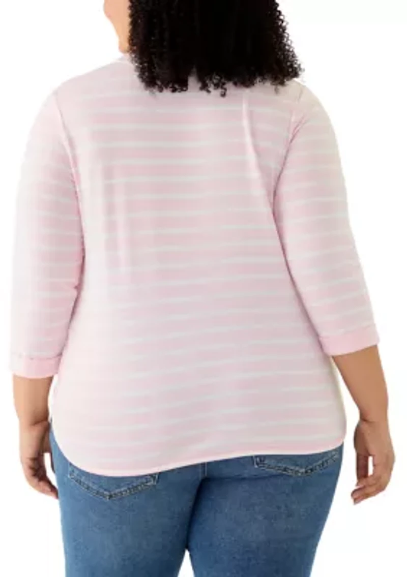 Plus 3/4 Sleeve Baby Terry Printed Shirt