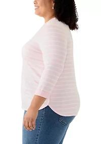 Plus 3/4 Sleeve Baby Terry Printed Shirt