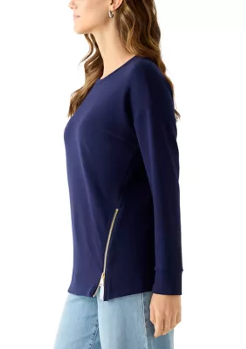 Women's Side Zip Crew Neck Tunic