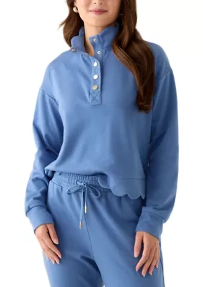 Petite Long Sleeve Scallop Hem Sweatshirt