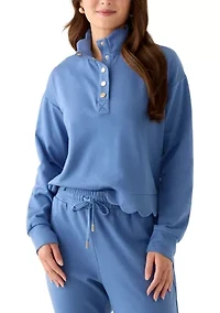 Petite Long Sleeve Scallop Hem Sweatshirt