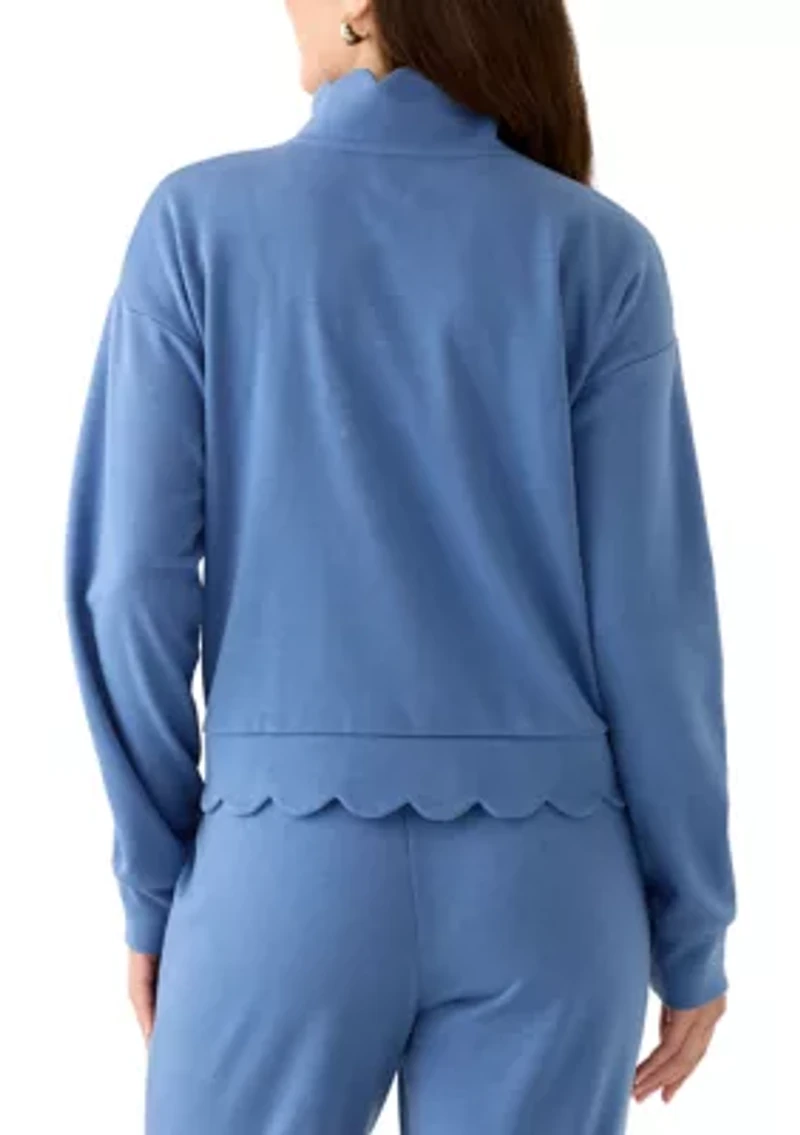 Petite Long Sleeve Scallop Hem Sweatshirt