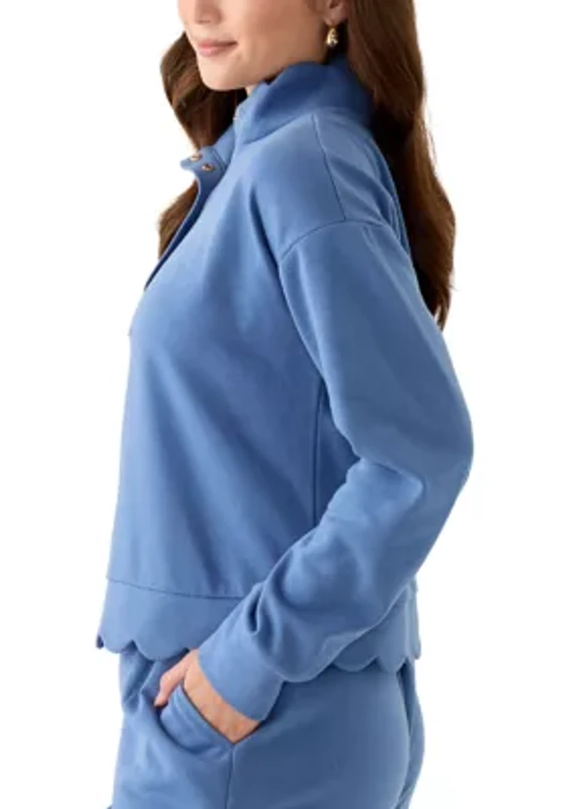 Petite Long Sleeve Scallop Hem Sweatshirt