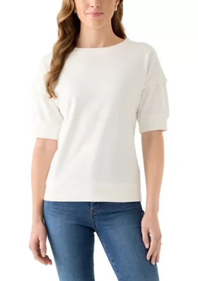 Women's French Terry Elbow Sleeve Pullover Top