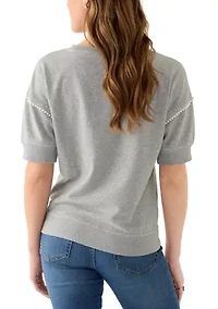 Women's French Terry Elbow Sleeve Pullover Top