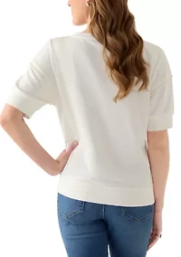 Women's French Terry Elbow Sleeve Pullover Top