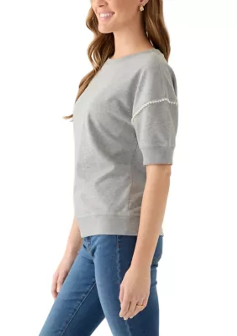 Women's French Terry Elbow Sleeve Pullover Top